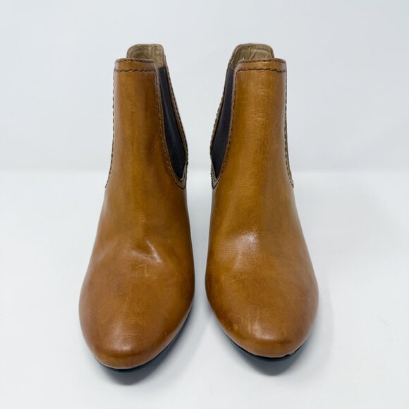 Frye Cognac Brown Leather Scarlett Chelsea High Heel Bootie Women's Sz 9 Pull On - Picture 2 of 10